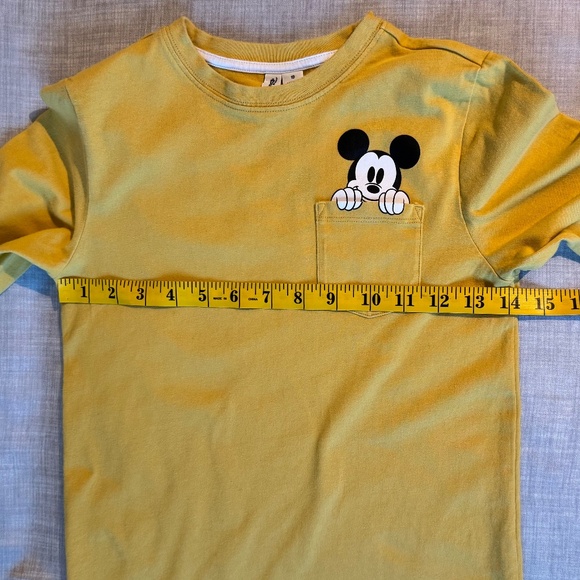 Disney ✕ Janie and Jack Kids Tee (10) Mickey Pocket Mustard Yellow Long Sleeve - Picture 9 of 15